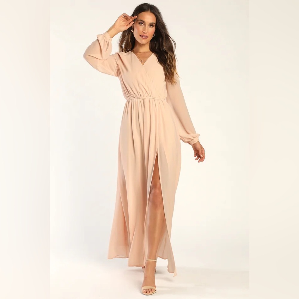 Lulus Wondrous Water Lilies Blush Pink Maxi Dress NWT